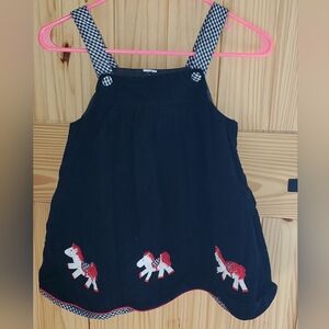 Black White Red Ponies Corduroy Pinafore Jumping Horses Dress 2-3 Toddler